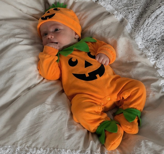 Baby Pumpkin Halloween Romper Set – 3-Piece Costume