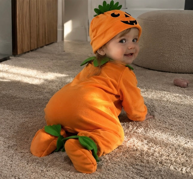Baby Pumpkin Halloween Romper Set – 3-Piece Costume