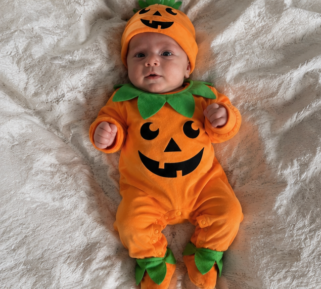 Baby Pumpkin Halloween Romper Set – 3-Piece Costume