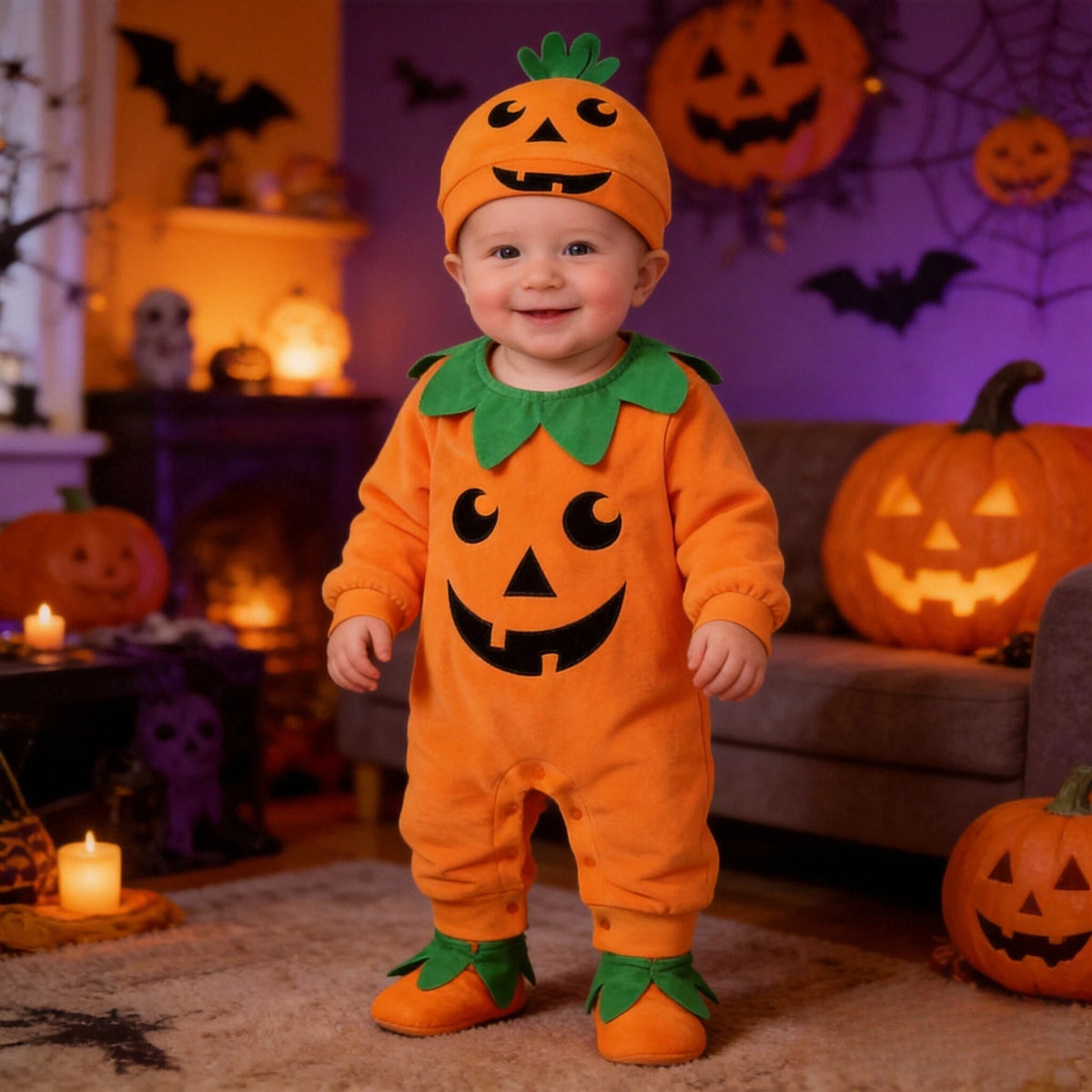 Baby Pumpkin Halloween Romper Set – 3-Piece Costume